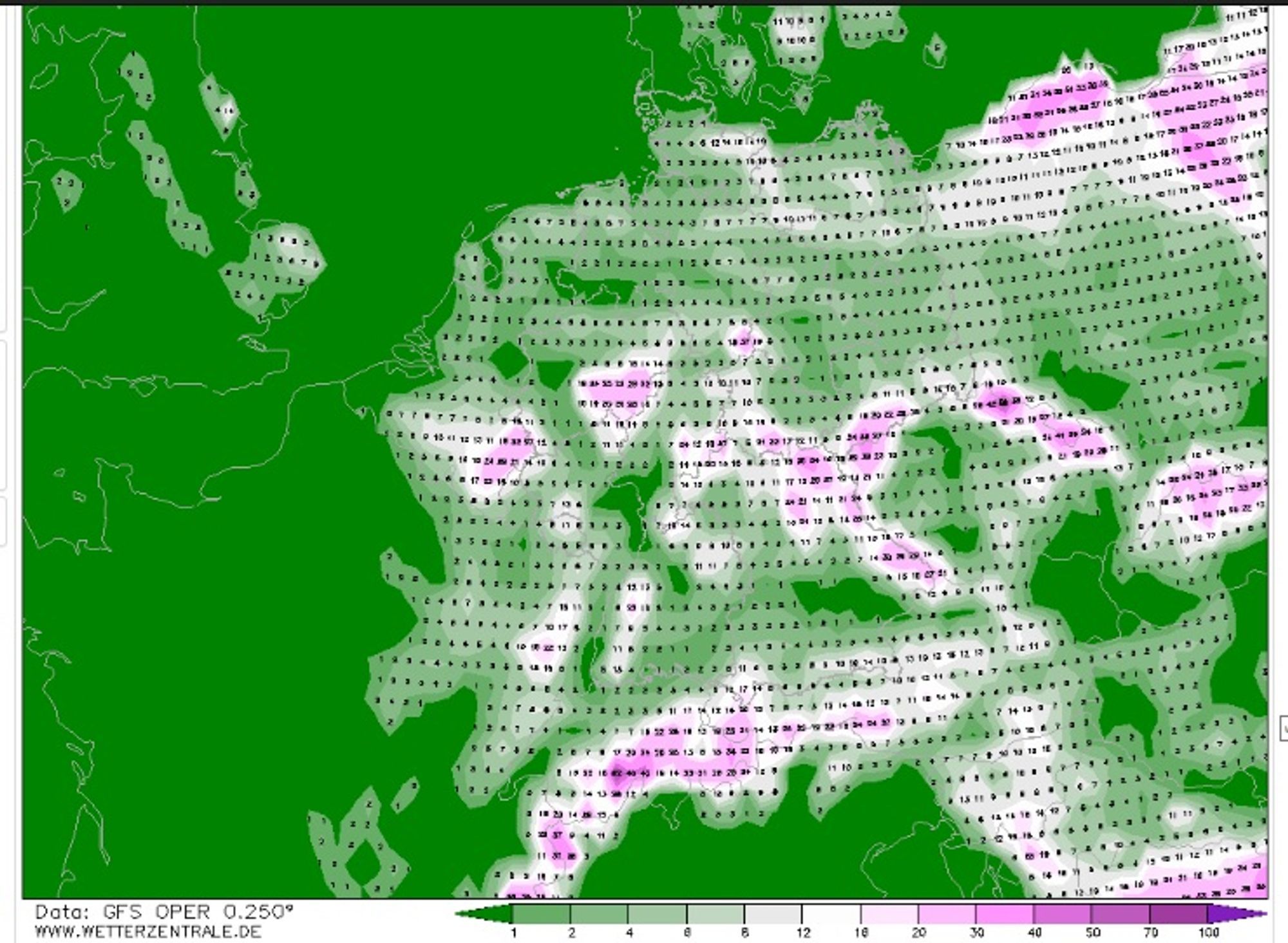 Snow map Monday