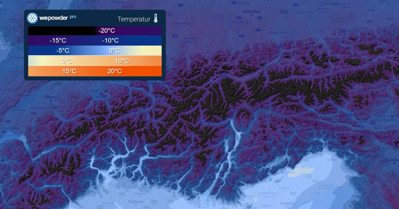 Temperatures in the Alps on Monday
