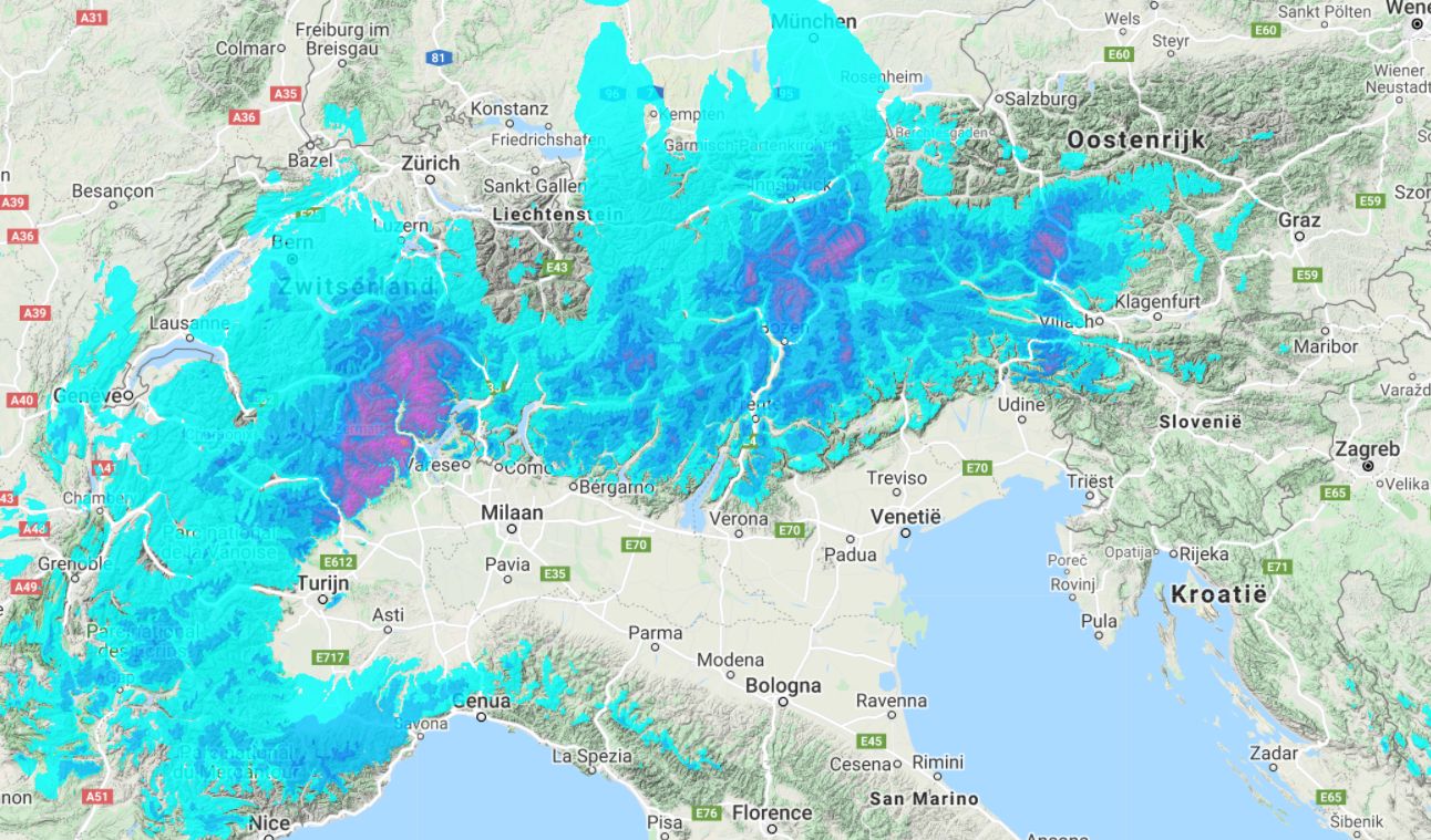 The snow map for today