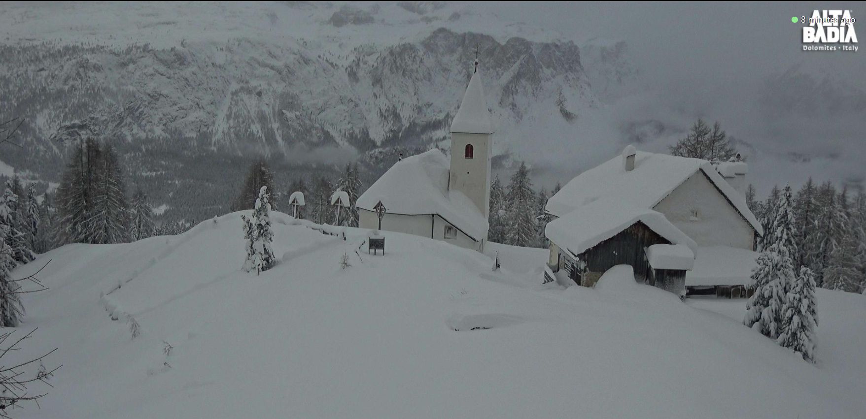 The Dolomites are covered with a thick layer of snow