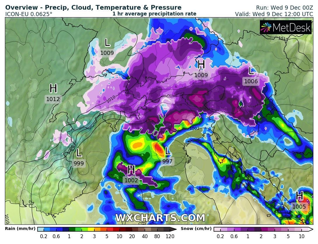 Large parts of the Alps will get snow today
