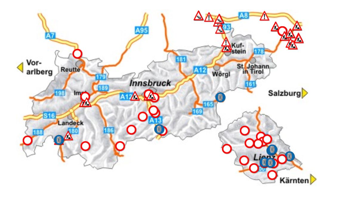 Still many closed roads in Osttirol, but also in other inner-alpine valleys in Tyrol