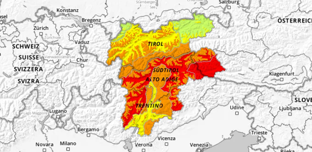 Het lawinegevaar blijft hoog voor grote delen van Tirol, Südtirol en Trentino