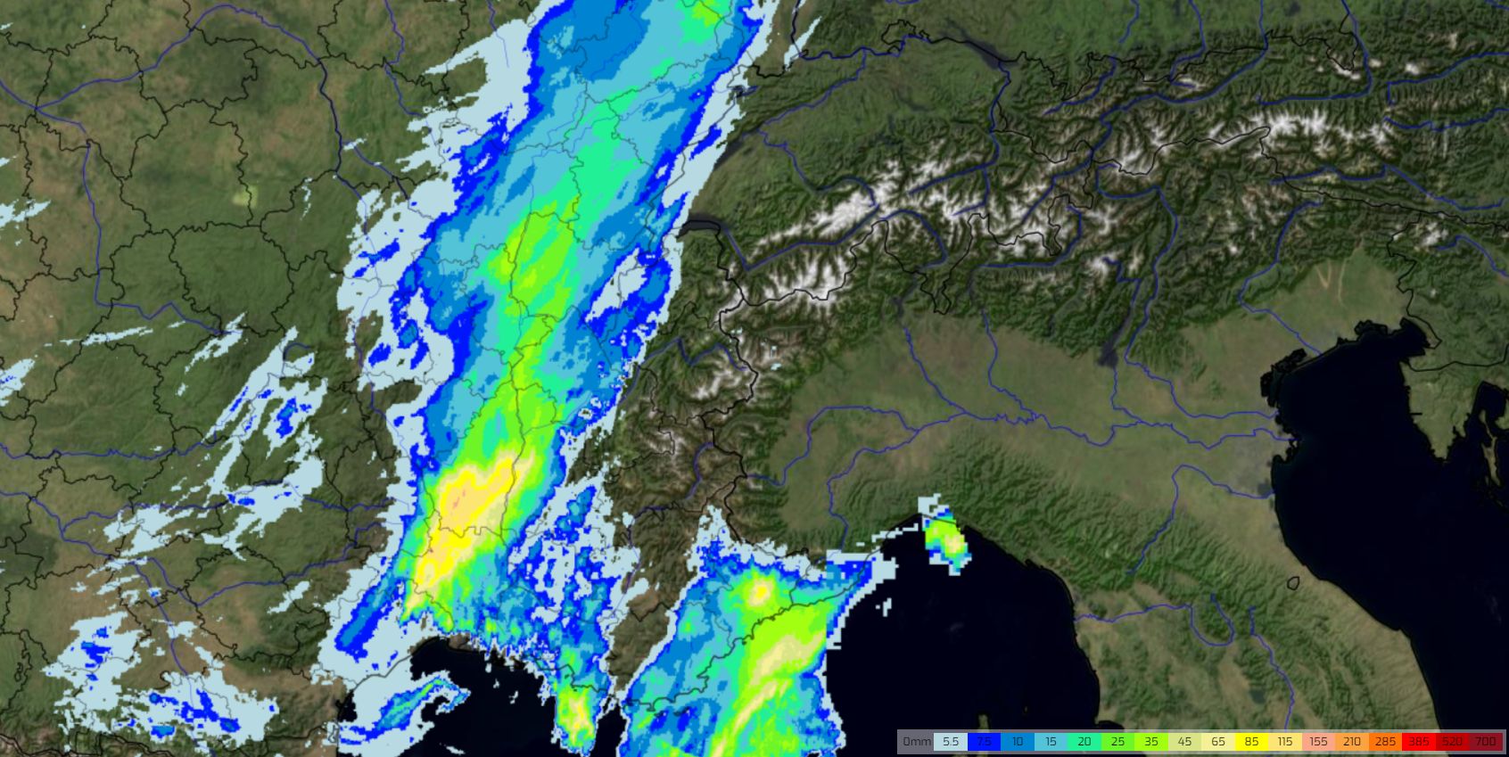 Total 24-hour precipitation for France yesterday (infoclimat.fr)