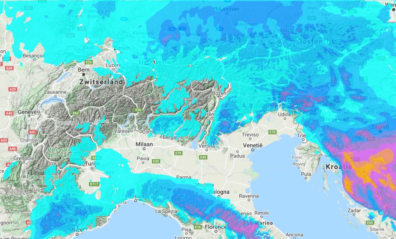 The precipitation map for the next 6 days shows the limited amounts of snow