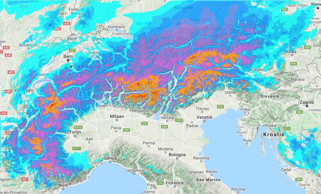 Total amounts of snow expected till Saturday