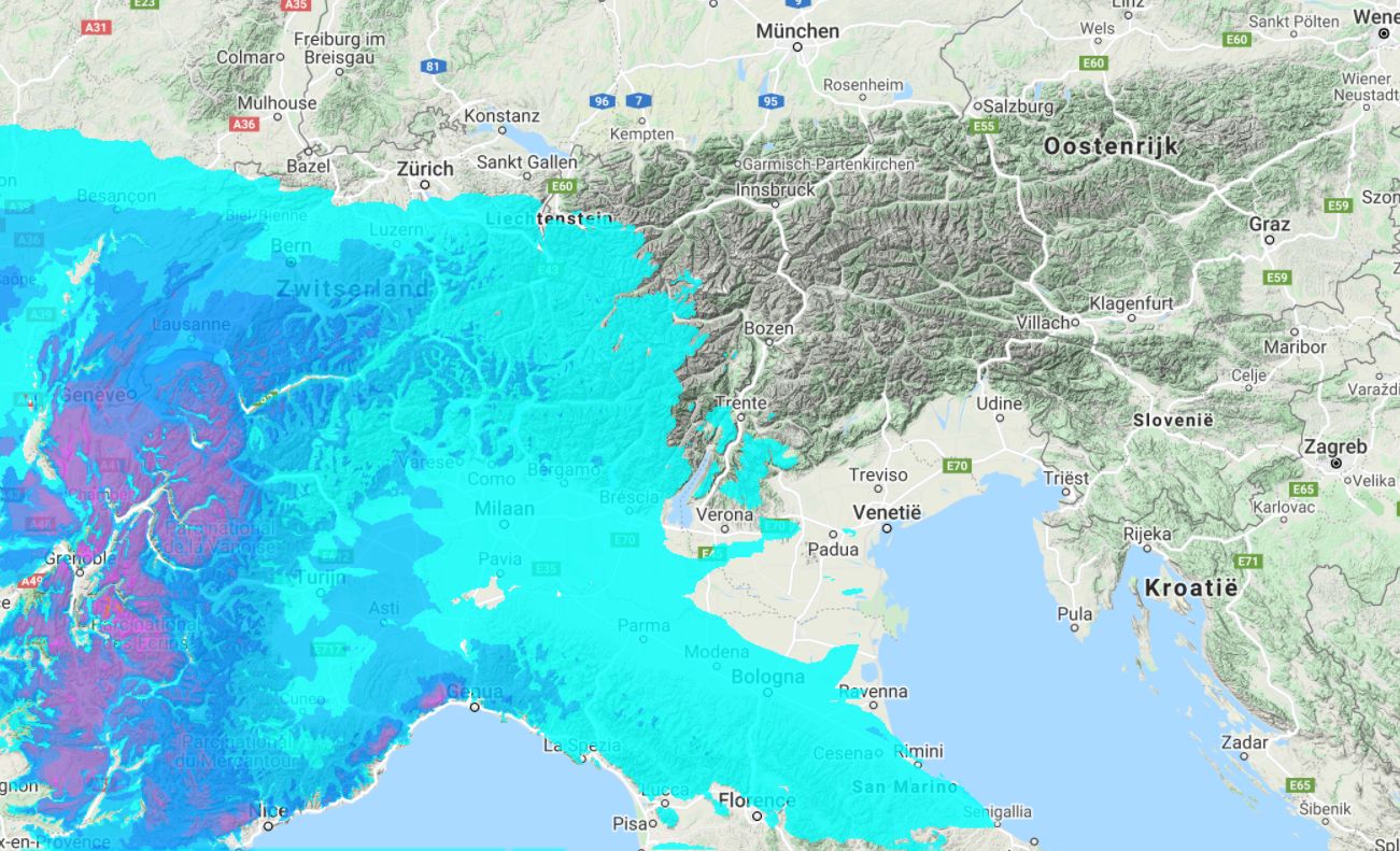 Friday's expected snowfall is mainly limited to the Western Alps