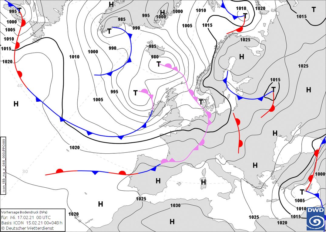 The second precipitation front reaches the Alps in the night from Tuesday to Wednesday (wetter3.de, DWD)