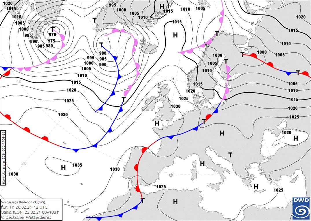 Cooling down from the northwest due to a cold front on Friday (wetter3.de, DWD))