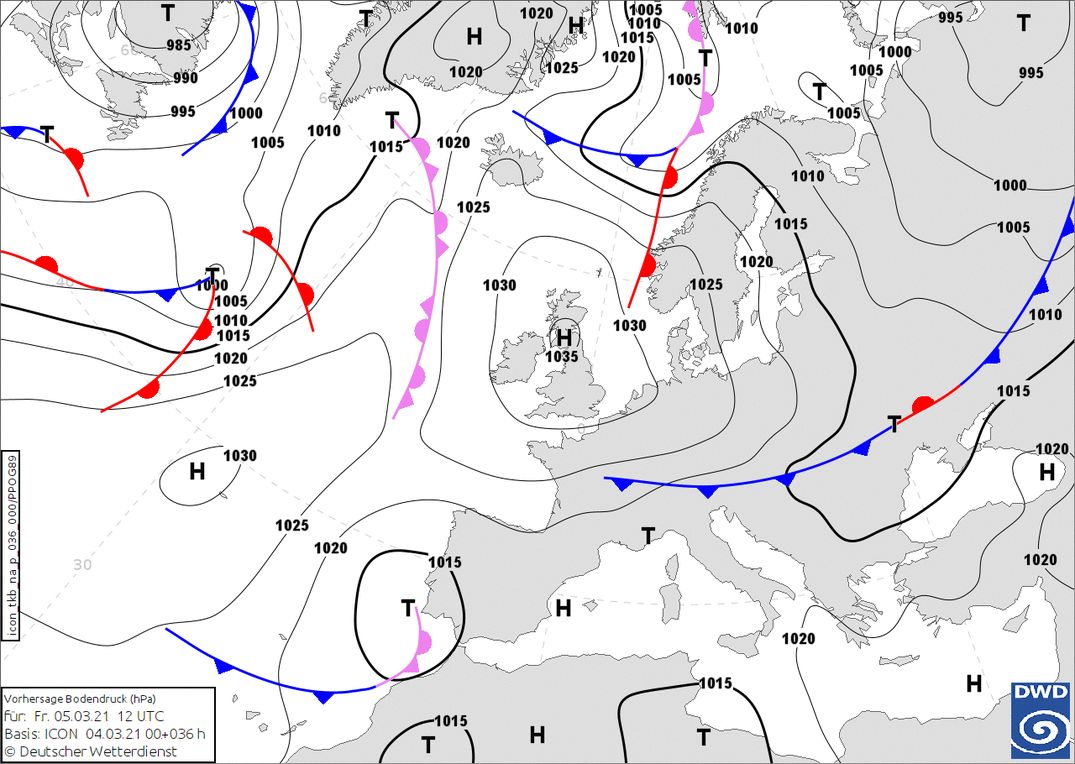 A cold front from the north (wetter3.de, DWD)