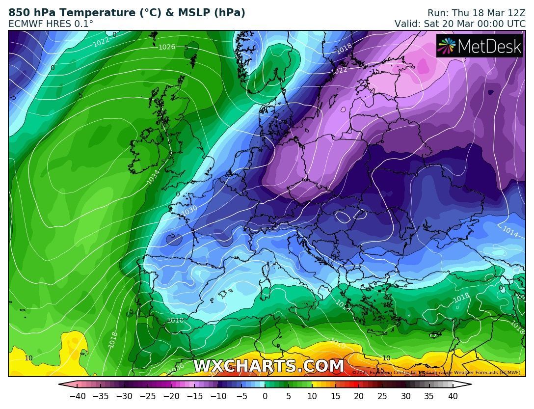 Considerably colder air is transported to the Alp (wxcharts.com)