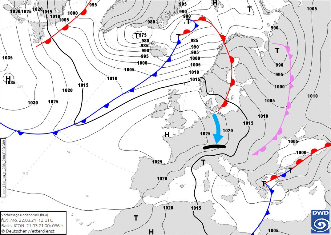 The last day with a northerly flow (wetter3.de, DWD