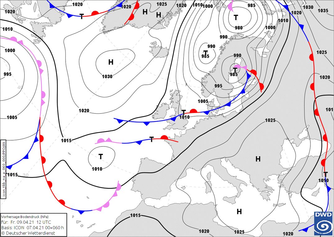 A southwesterly flow will increase the temperatures again (wetter3.de, DWD)