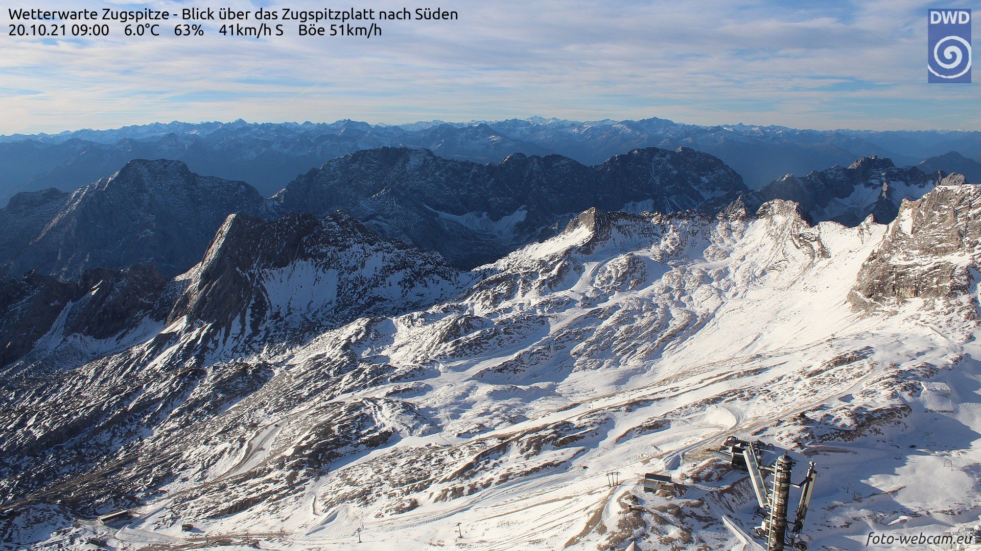 Nog geen gesloten sneeuwdek op de Zugspitzplatt (foto-webcam.eu)