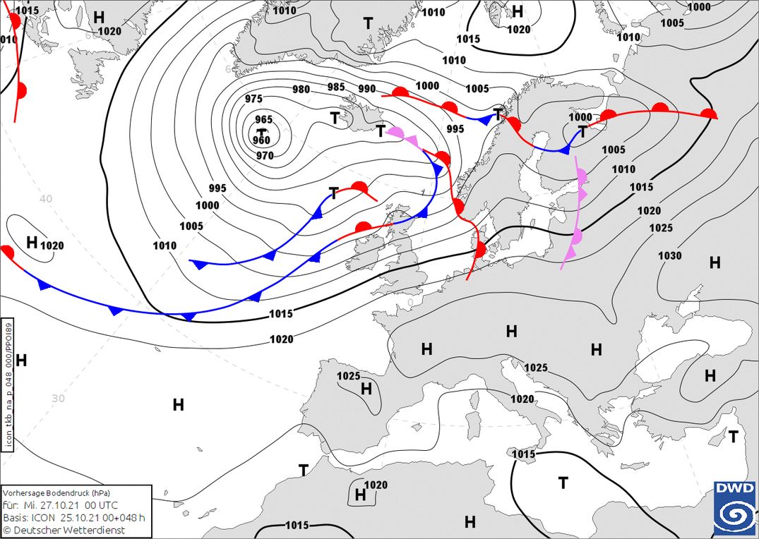 From Wednesday on more sunshine due to increasing pressure (wetter3.de, DWD)