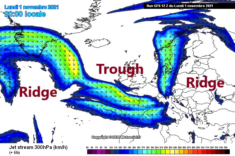 Ruggen en troggen bij een straalstroom (meteociel.fr)