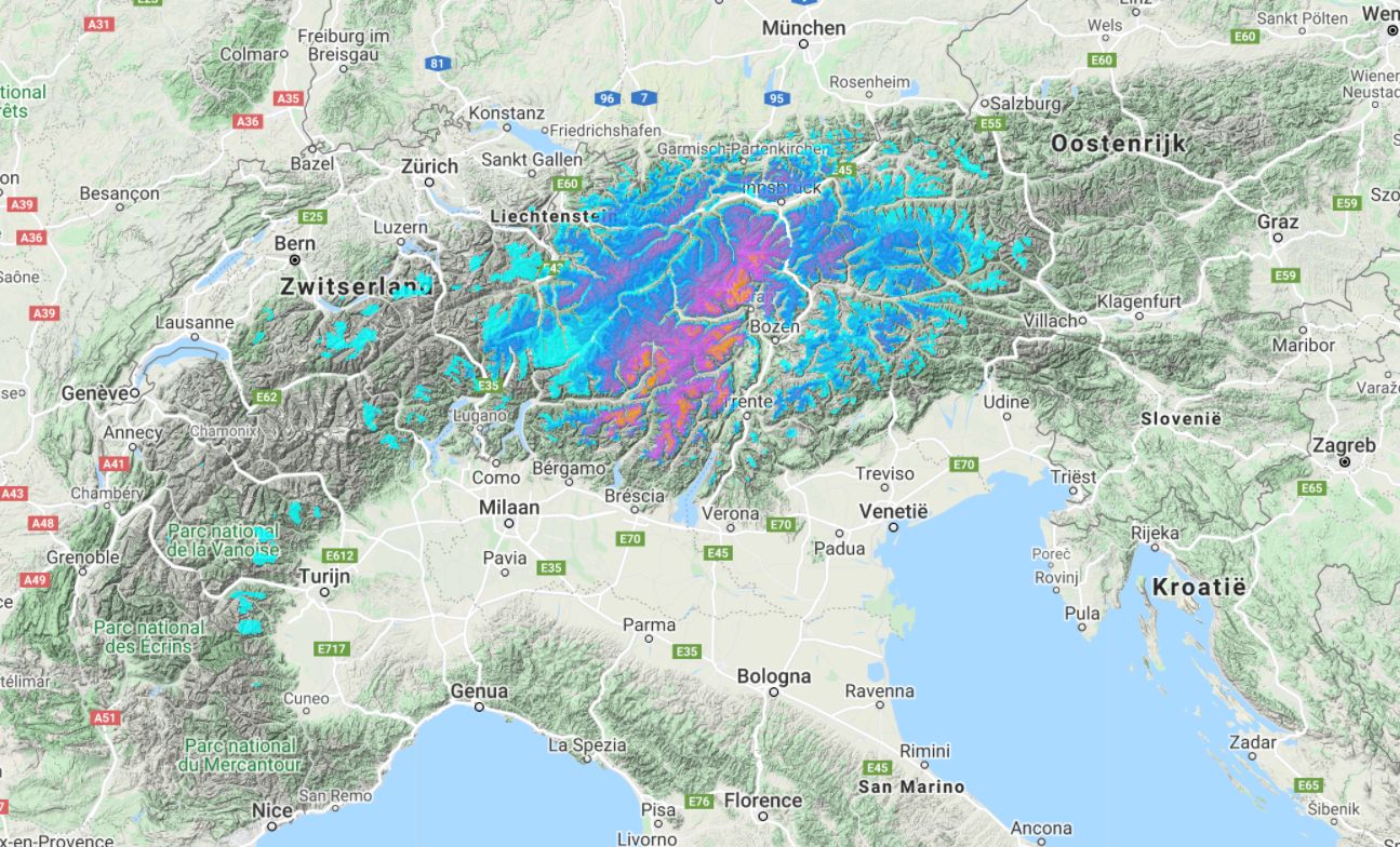 Snowfall during the weekend according our weather model Snowfall during the weekend according our weather model