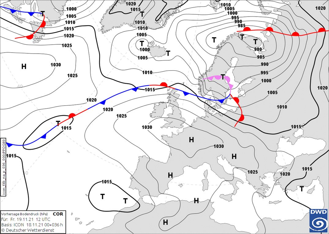 High pressure still ensures calm and mild conditions in the Alps (wetter3.de, DWD)