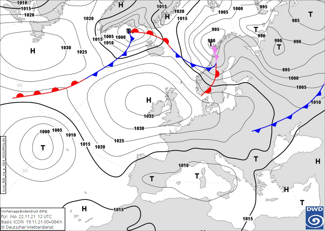 Low pressure over the Mediterranean opens up new snow opportunities for the southern Alps (wetter3.de, DWD)