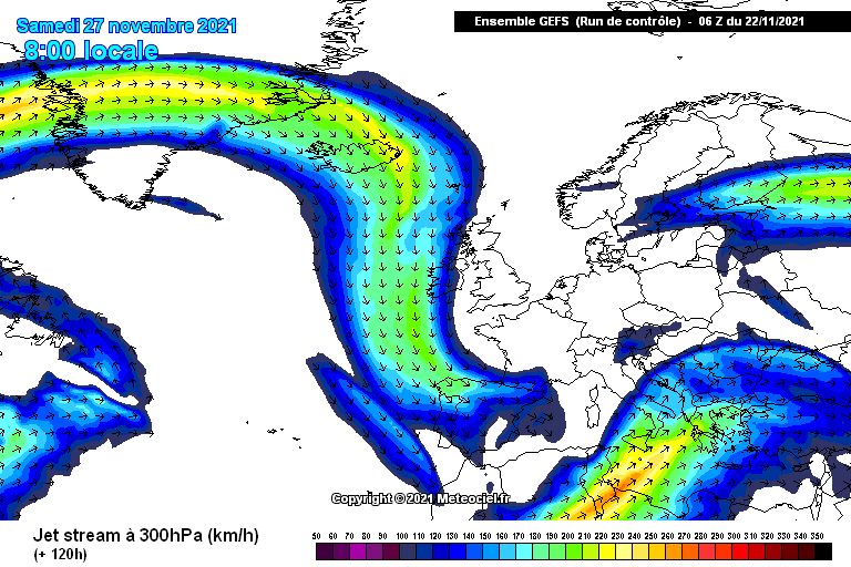 A southerly located jet stream (meteociel.fr)