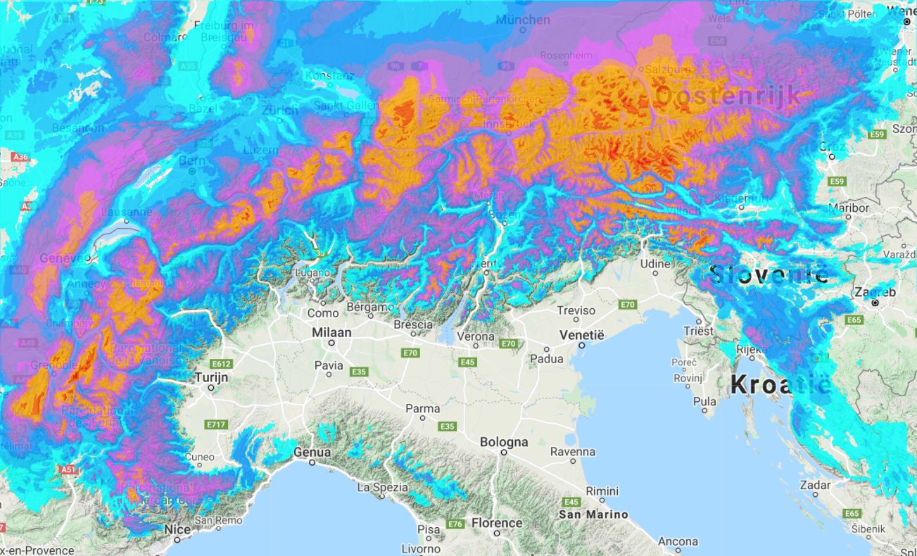 Snowfall in the next 6 days according to our weather model, but the differences between the models are large!