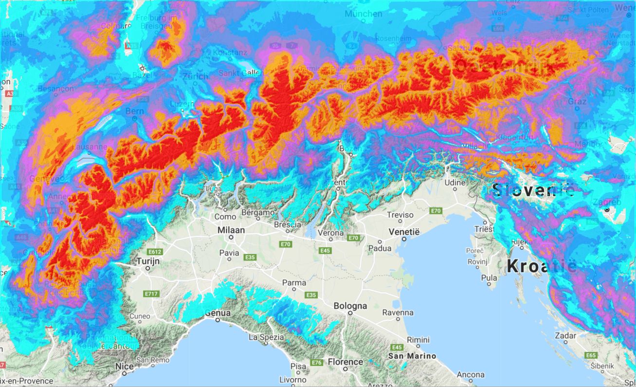 An indication of the snowfall until the end of next week
