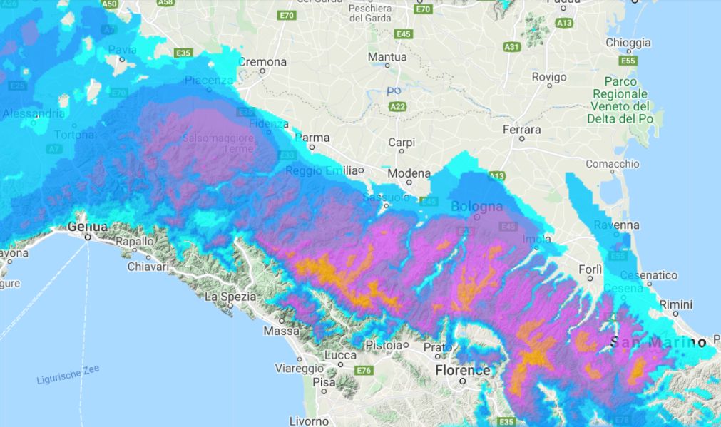 Onze sneeuwval forecast voor de Noordelijke Apennijnen