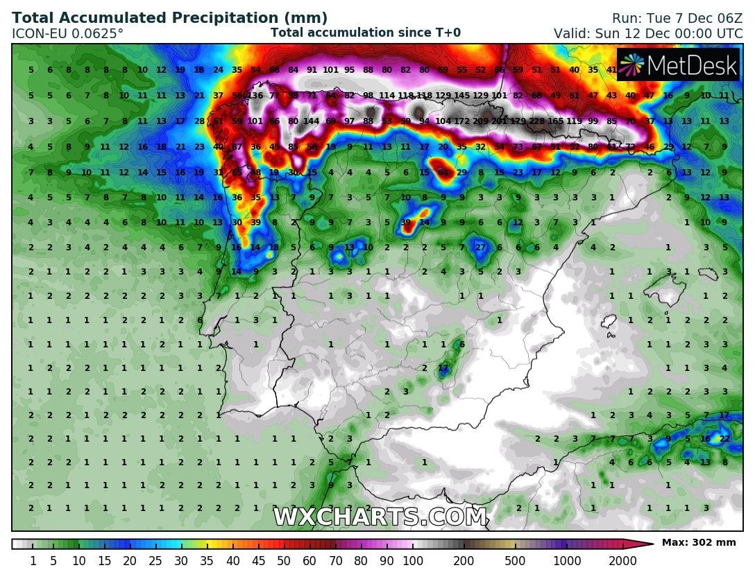 Another snow bomb for the Pyrenees (wxcharts.com)