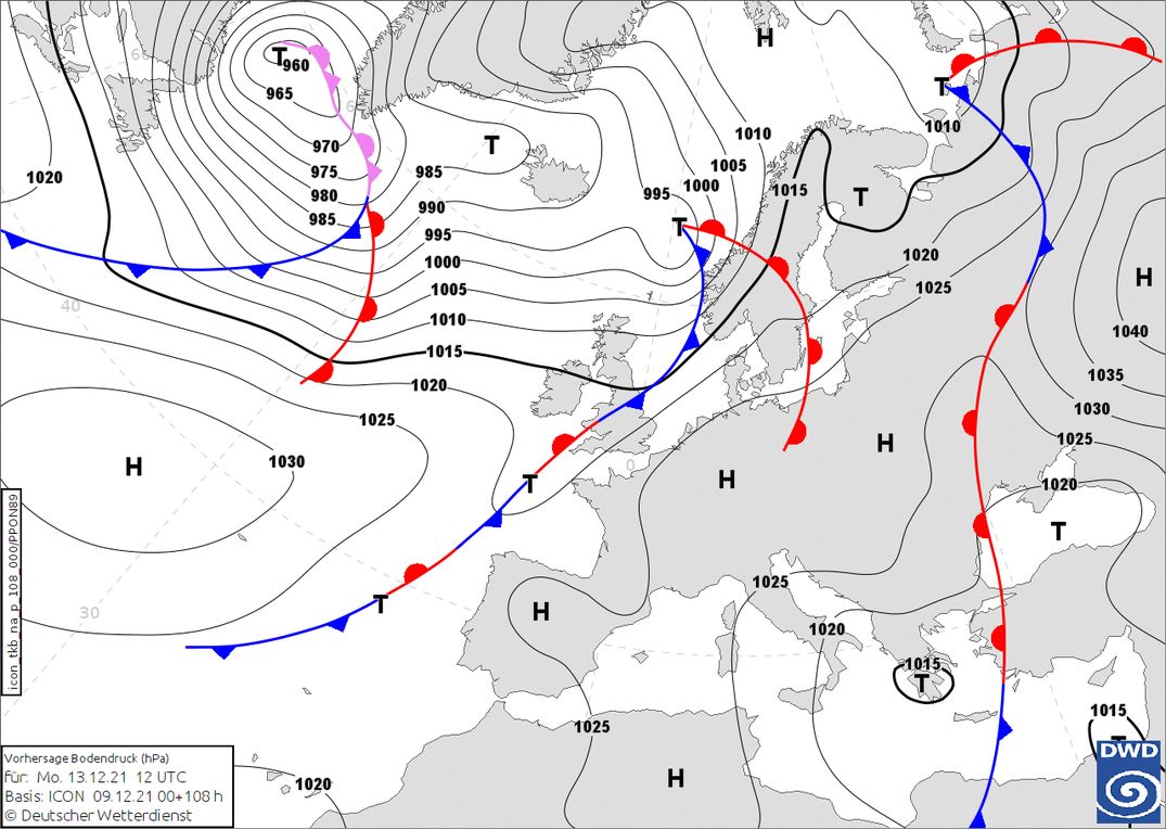 Increasing high-pressure influence over the Alps (wetter3.de, DWD)