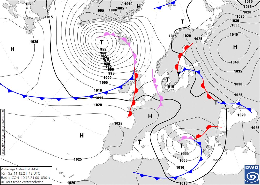 Increasing high pressure influence from the west on Saturday (wetter3.de, DWD)