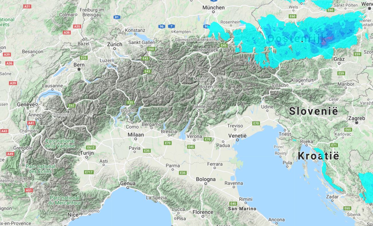 Sneeuwval voor het oosten van Oostenrijk op maandag