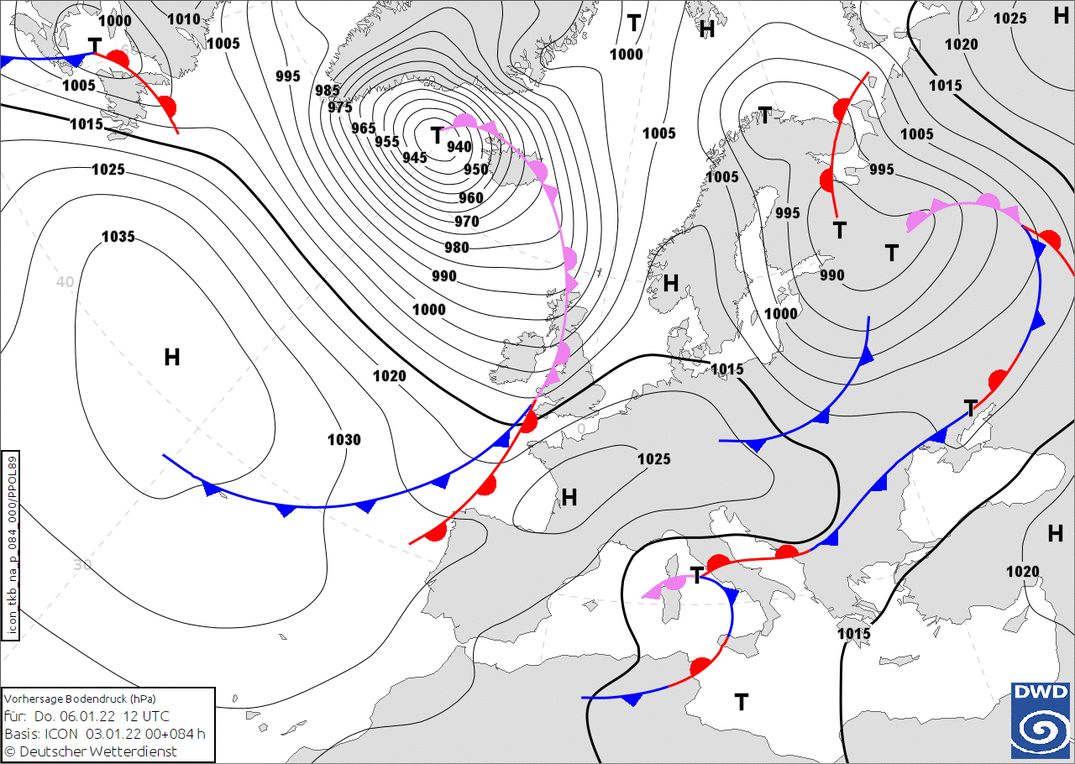 Temporary high-pressure weather on Thursday, but the next front is already approaching (wetter3.de, DWD)