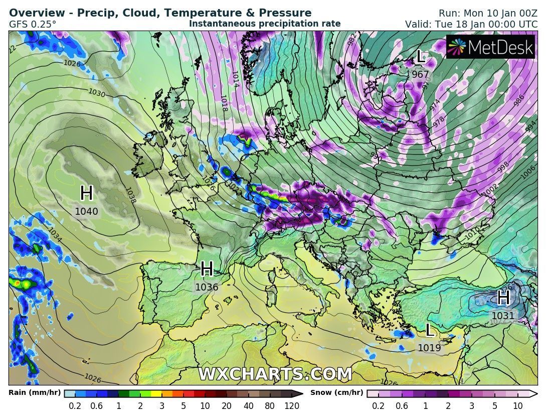 Possible snowfall from the north next week (wxcharts.com)
