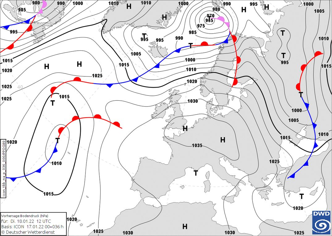High pressure causes sunny conditions (wetter3.de, DWD)