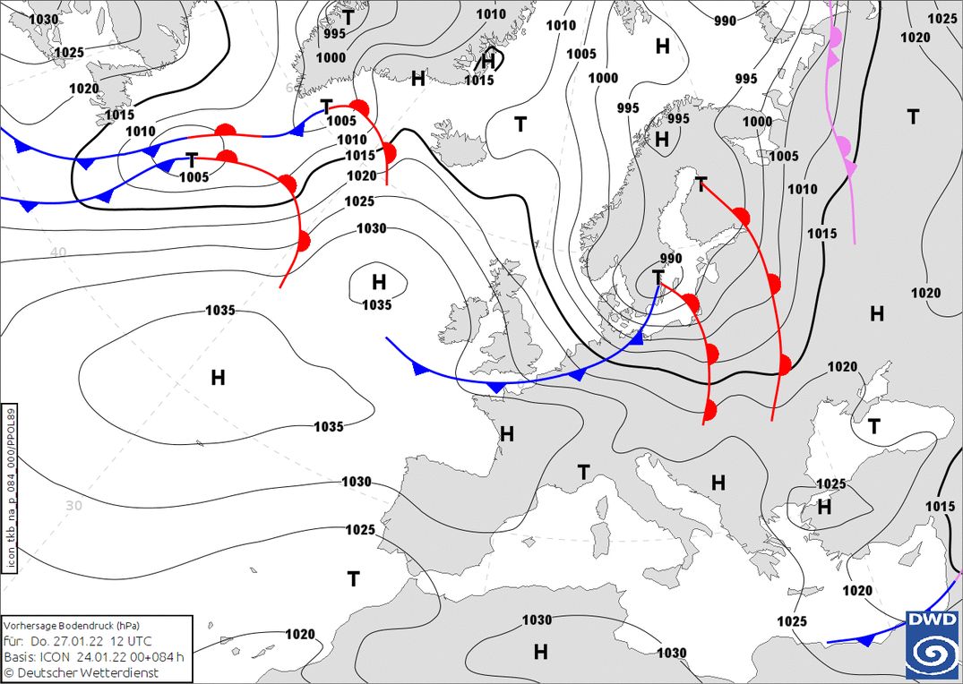 Cold front approaching on Thursday (wetter3.de, DWD)