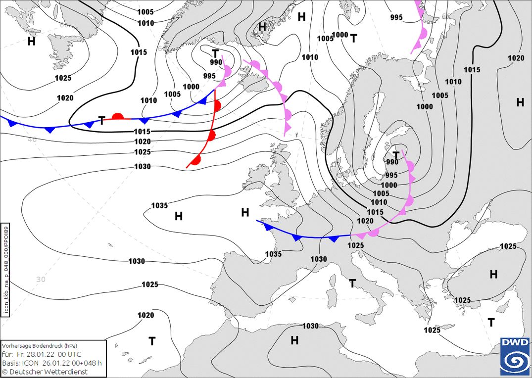 Cold front tomorrow evening (wetter3.de, DWD)