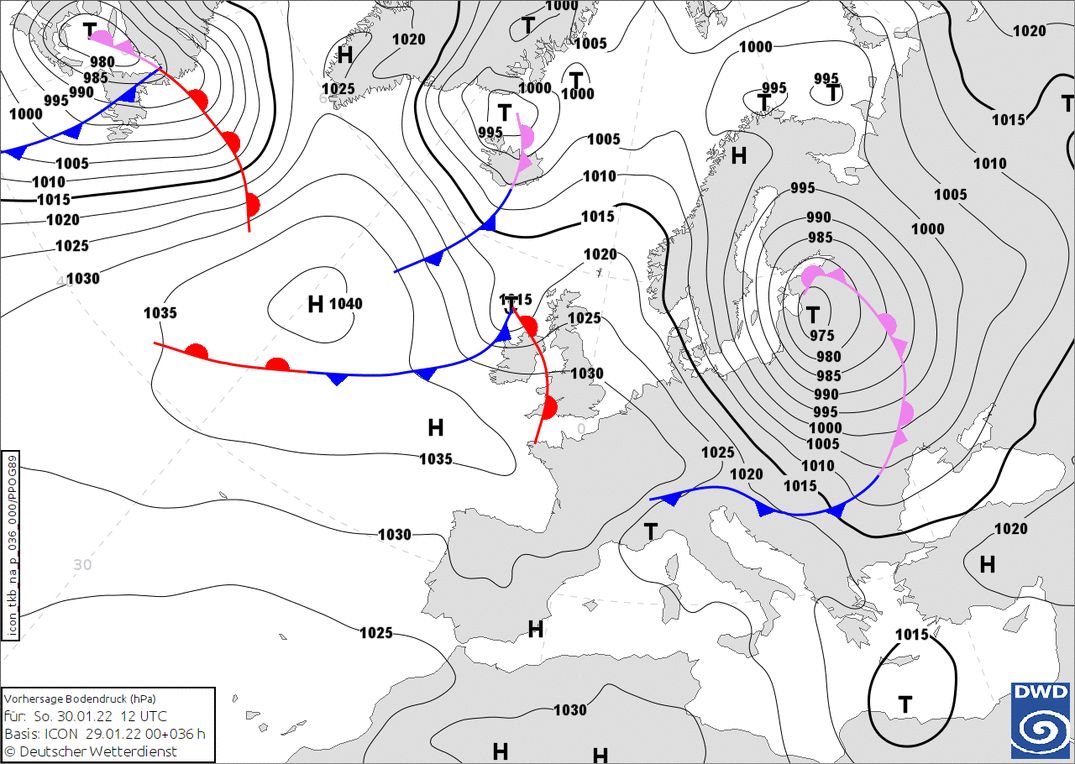 Strong northwesterly flow today (wetter3.de, DWD)