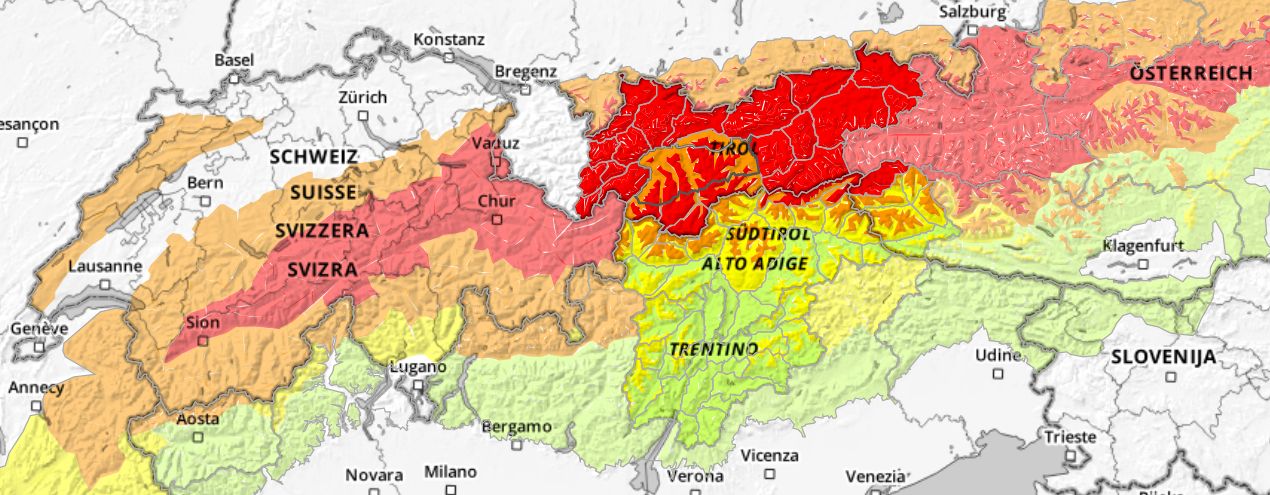 Overzicht van de lawinesituatie van LWD Tirol (lawine.report)