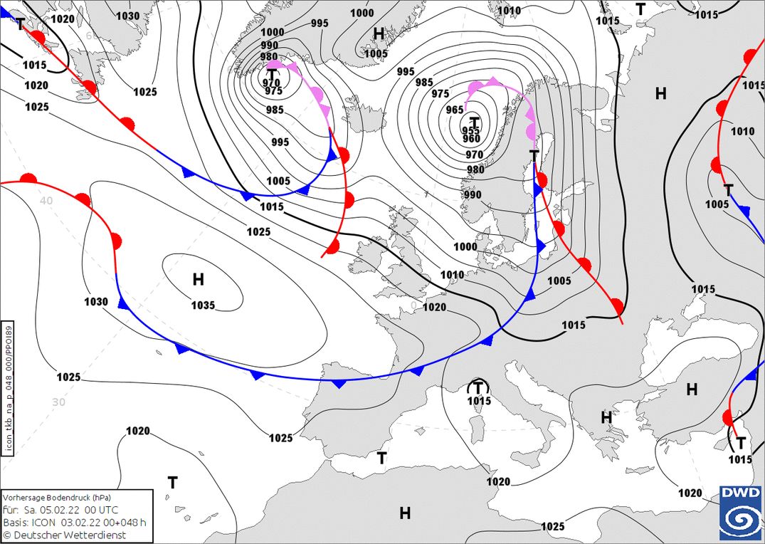 Cold front approaching this evening (wetter3.de, DWD)