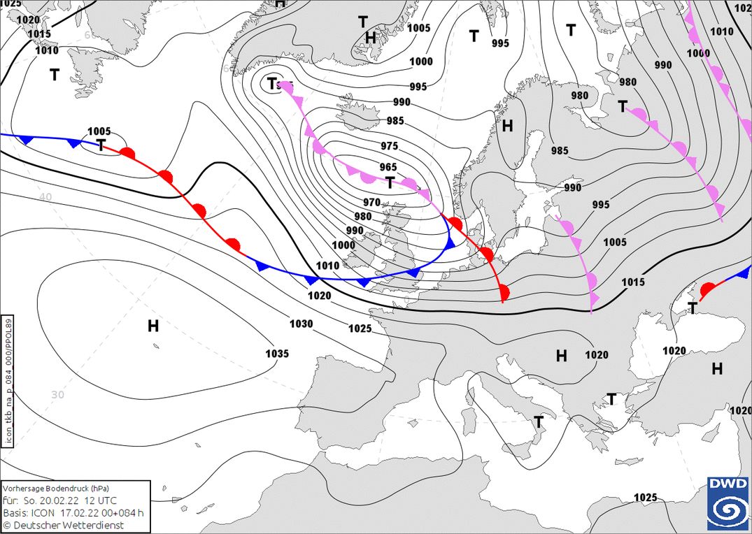 New low-pressure on Sunday (wetter3.de, DWD) New low-pressure on Sunday (wetter3.de, DWD)