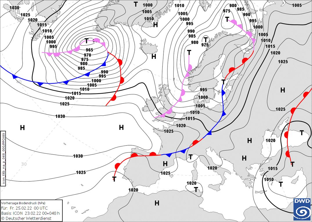Cold front from the northwest Thursday evening (wetter3.de, DWD)