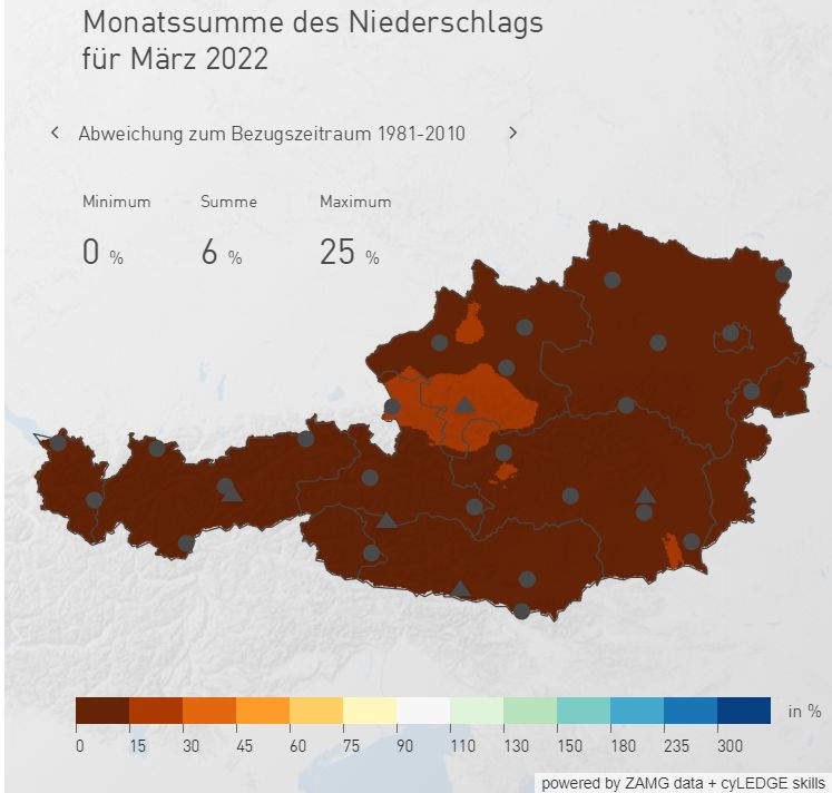Precipitation in March in Austria compared to 1981-2010 (ZAMG)