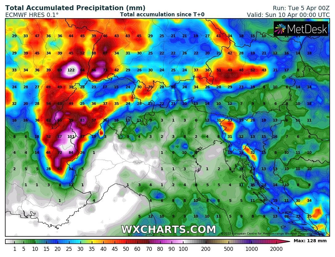Precipitation amounts ECMWF until Saturday evening (wxcharts.com)