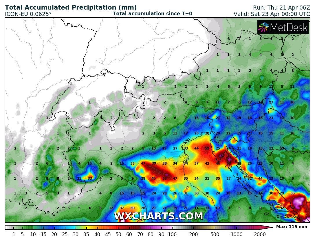 Precipitation until Friday evening according to ICON (wxcharts.com)