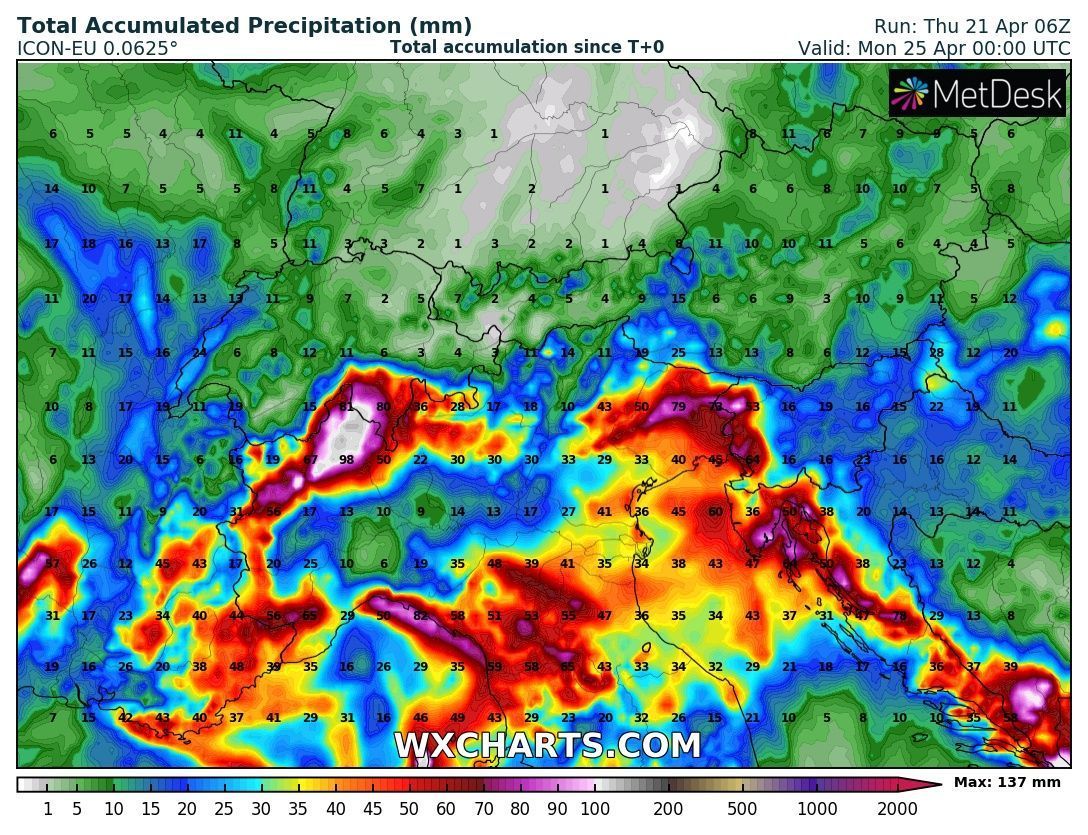 Precipitation until Sunday evening according to ICON (wxcharts.com)