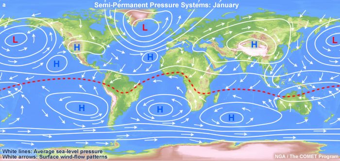 Semi-permanent pressure systems for the month of January (NGA / The COMET Program)