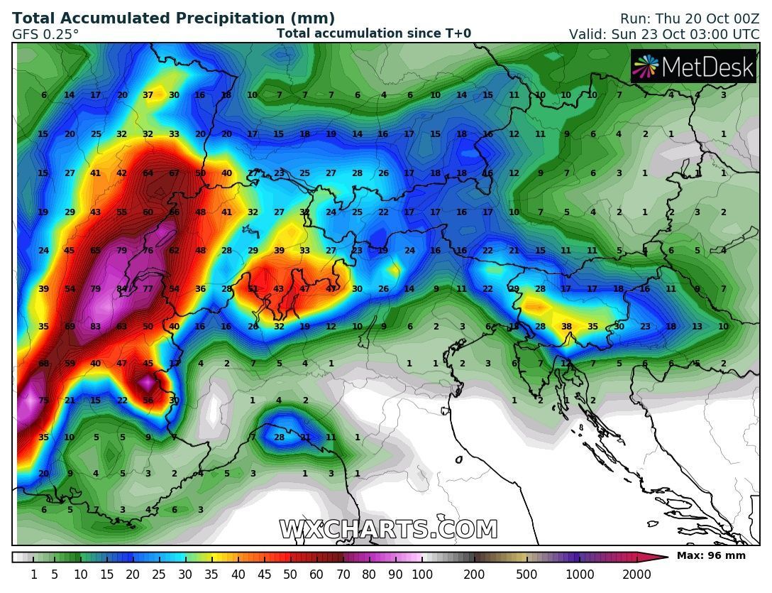 Precipitation amounts through Saturday night according to ECMWF (wxcharts.com)