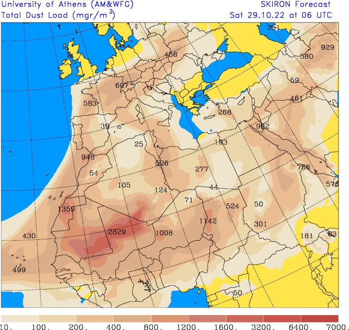 Er wordt weer een portie Saharastof naar Centraal-Europa getransporteerd (forecast.uoa.gr)
