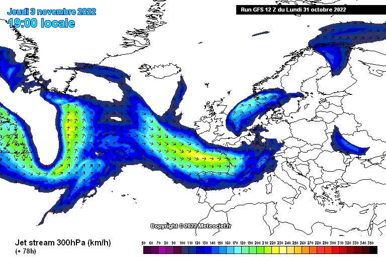 The Alps are right in the line of fire of the jet stream on Thursday (meteociel.fr)
