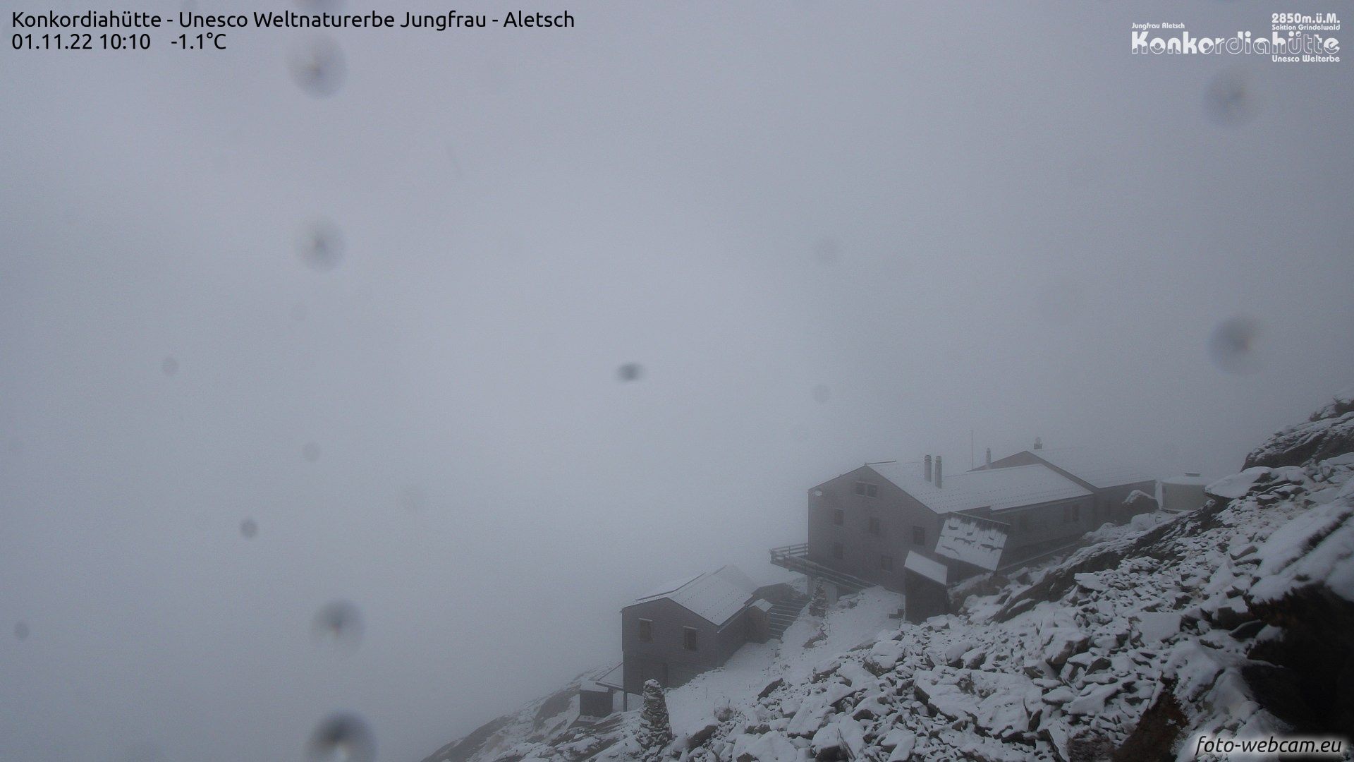 Meanwhile, it is also snowing at the Konkordiahütte (Aletschgletscher) (foto-webcam.eu)